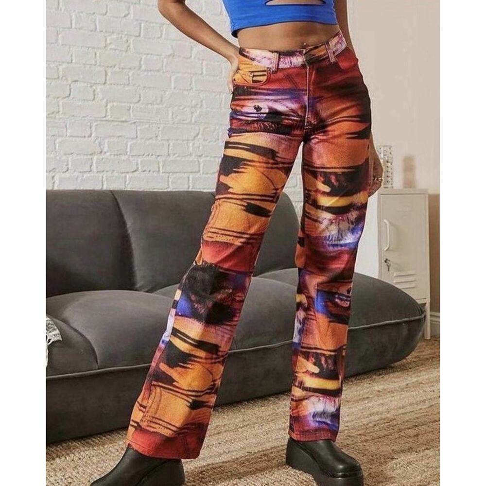 Jaded London Women's Oracle Abstract Eye Print Slouchy Fit Cotton Jeans-Size 25